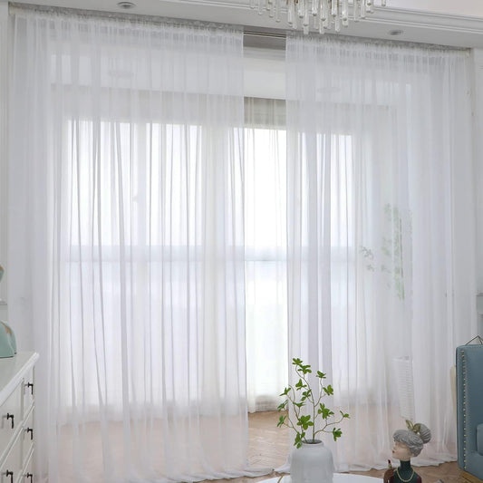 Window Ivory Sheer Curtains 145 Inches Long 2 Panels Sheer Curtain Basic Rod Pocket Panel for Bedroom Children Living Room Yard Kitchen (Ivory, 52" W x 145" L | 2 pcs)