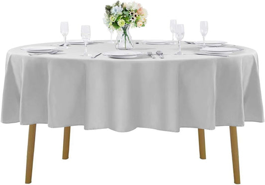 70 inch Round Tablecloth Washable Polyester Table Cloth Decorative Table Cover for Wedding Party Dining Banquet（70 inch,Silver）