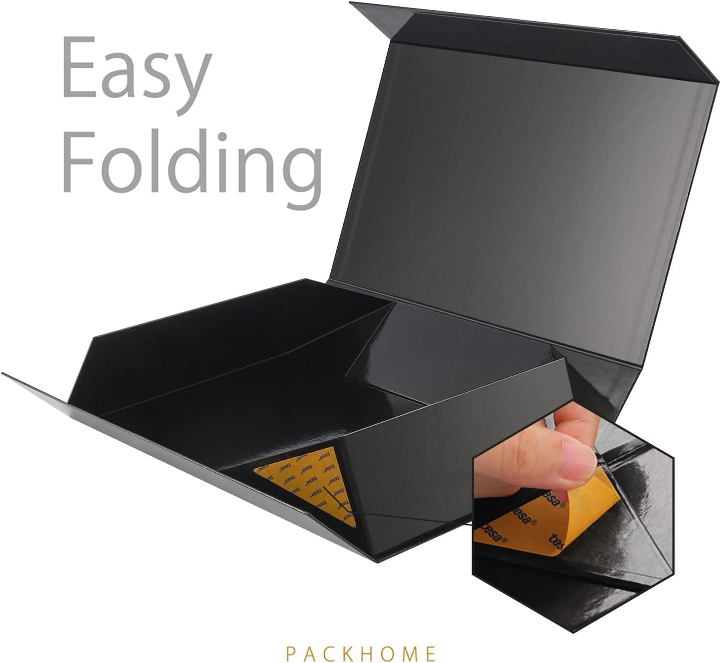 PACKHOME Extra Large Gift Box 17.5x11.3x4.3 Inches, Sturdy Shirt Box with Magnetic Lid for Clothes and Large Gifts (Glossy Black)