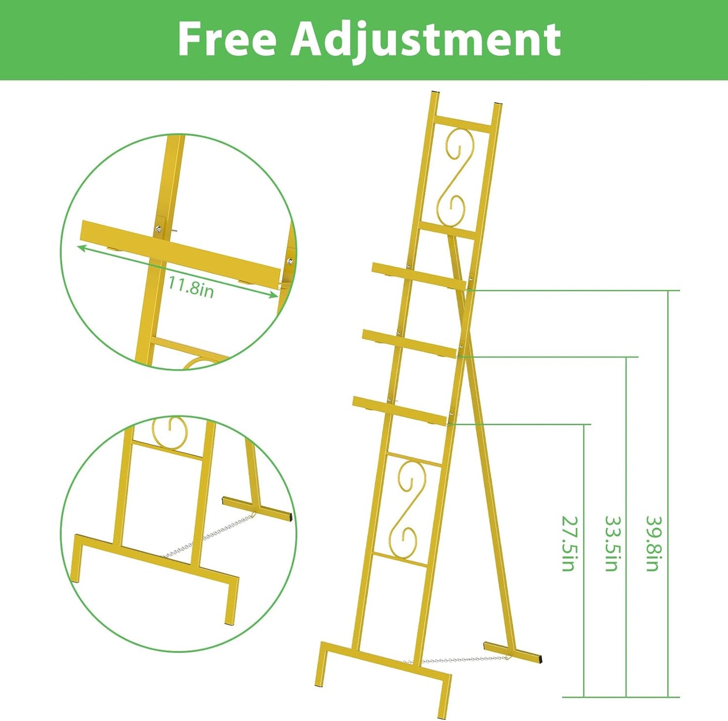 Skcoipsra 2 Pack Gold Easel Stand, 3 Tier Adjustable Larger Wedding Welcome Sign Holder, Art Poster Display Stand Free Standing with Chain, 17x17x58 Inch