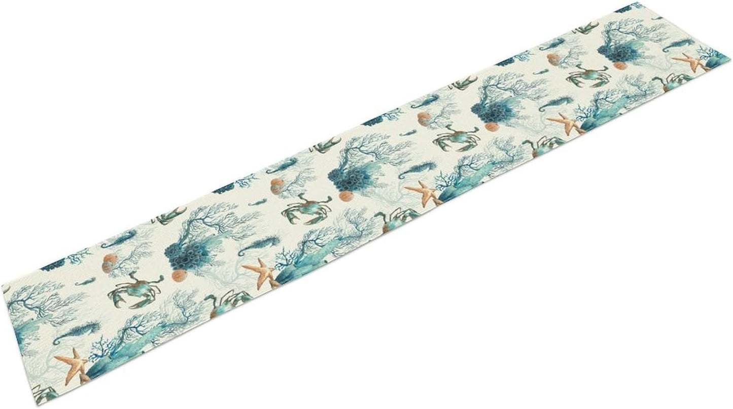 Nautical Coast Table Flag, Ocean Beach Seahorse Shell, Vintage Sailboat Lighthouse Anchor Table Decoration for Indoor and Outdoor Home Party Decor 13x90 Inch