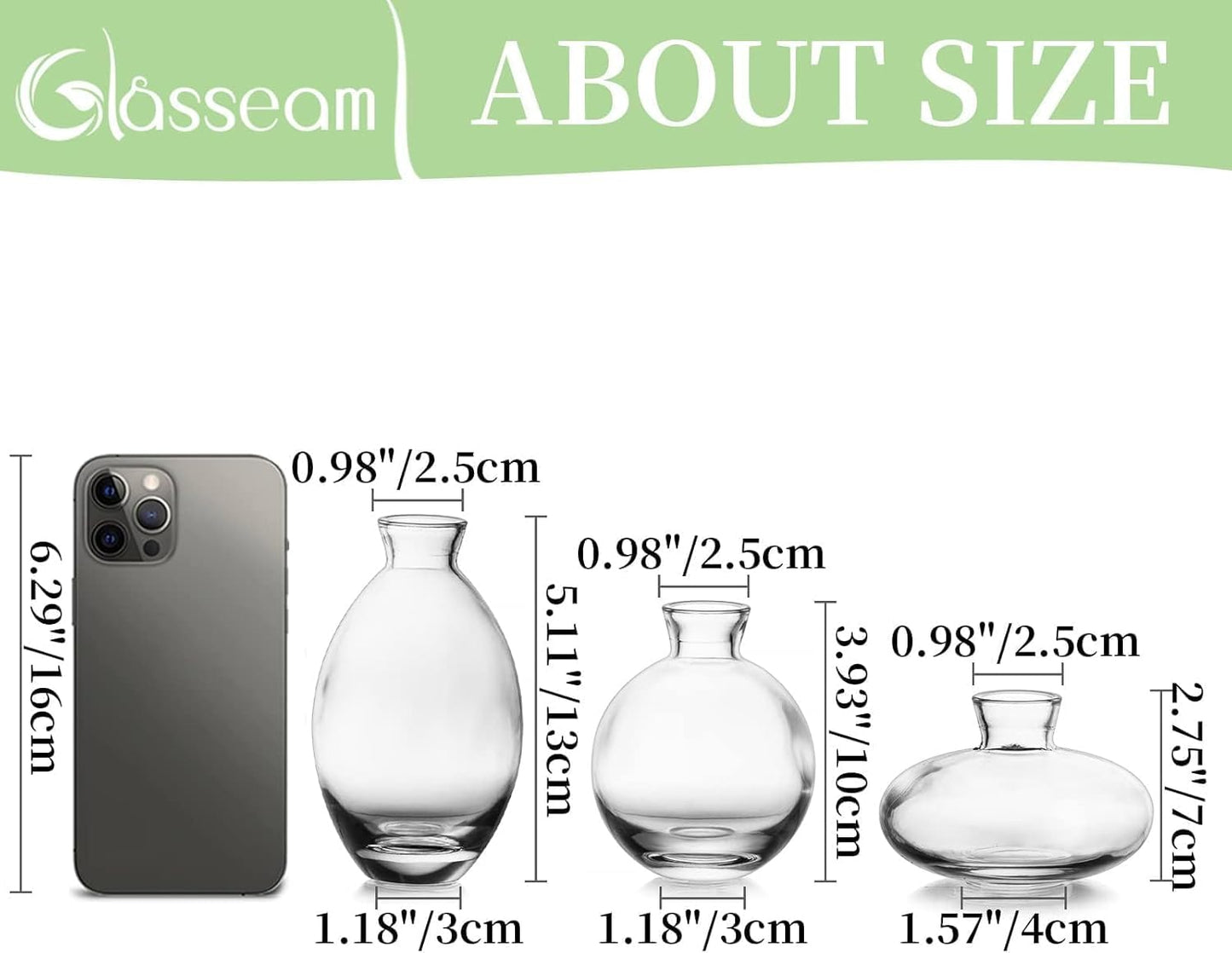 Glasseam Clear Glass Bud Vase, 3Pcs/Set Modern Decorative Small Mini Flowers Vases Short Minimalist Aesthetic Home Decor Vintage Cute Handmade Tiny Wedding Table Centerpieces for Single Flower Rose