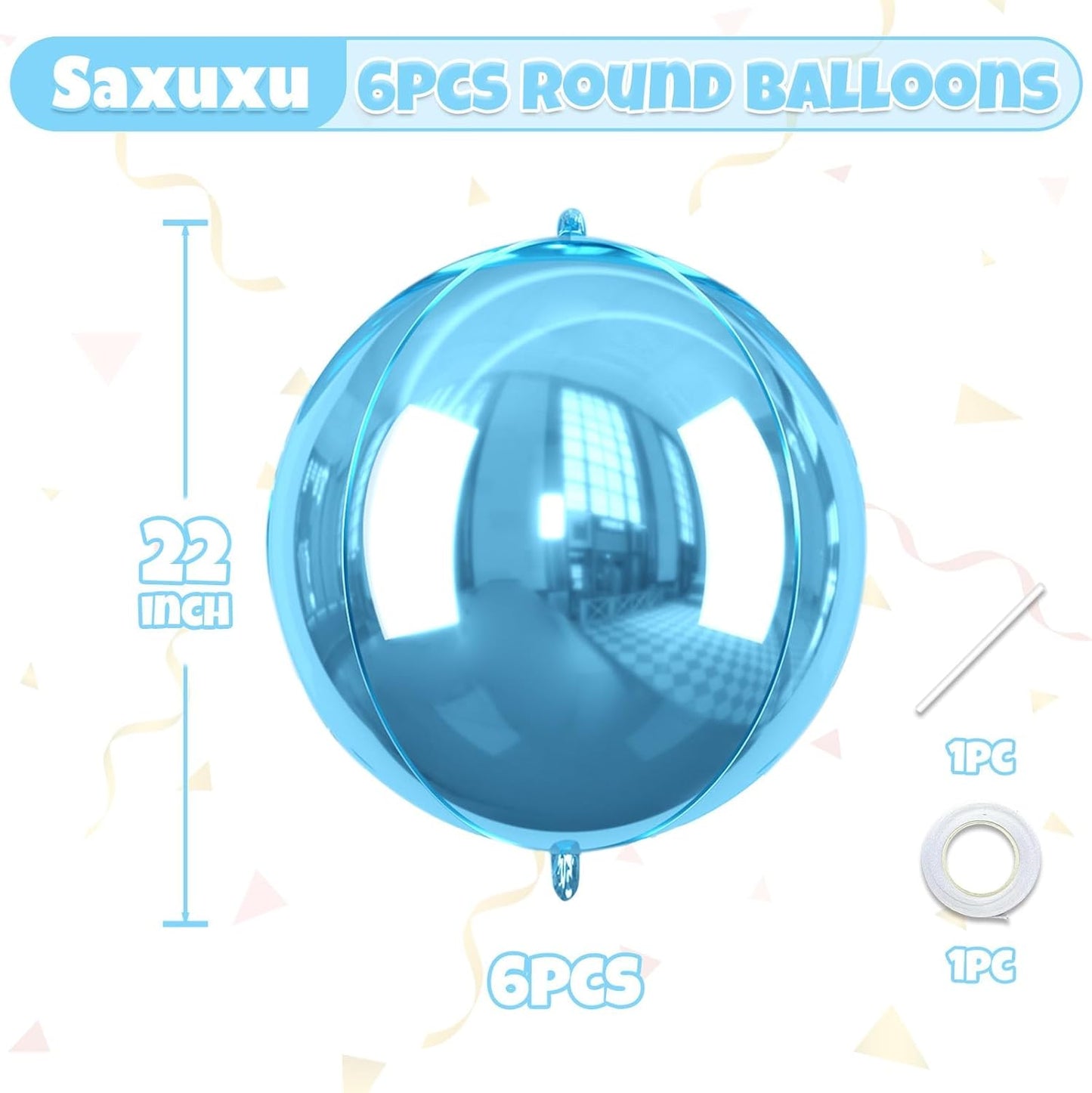 Blue Giant 4D Foil Balloons, Saxuxu 6Pcs Large Metallic Blue Round Balloons, 22 Inch Big Round Foil Balloon for Blue Sea Birthday Party Baby Shower Wedding Decorations