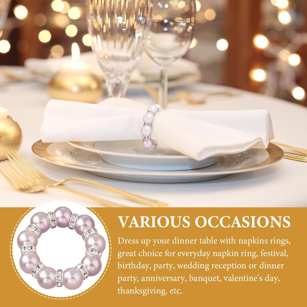 20Pcs Pearl Napkin Rings, Pink Beaded White Silver Round Buckles, Set of 6, Wedding and Formal Dinner Table Decor (20, Pink)