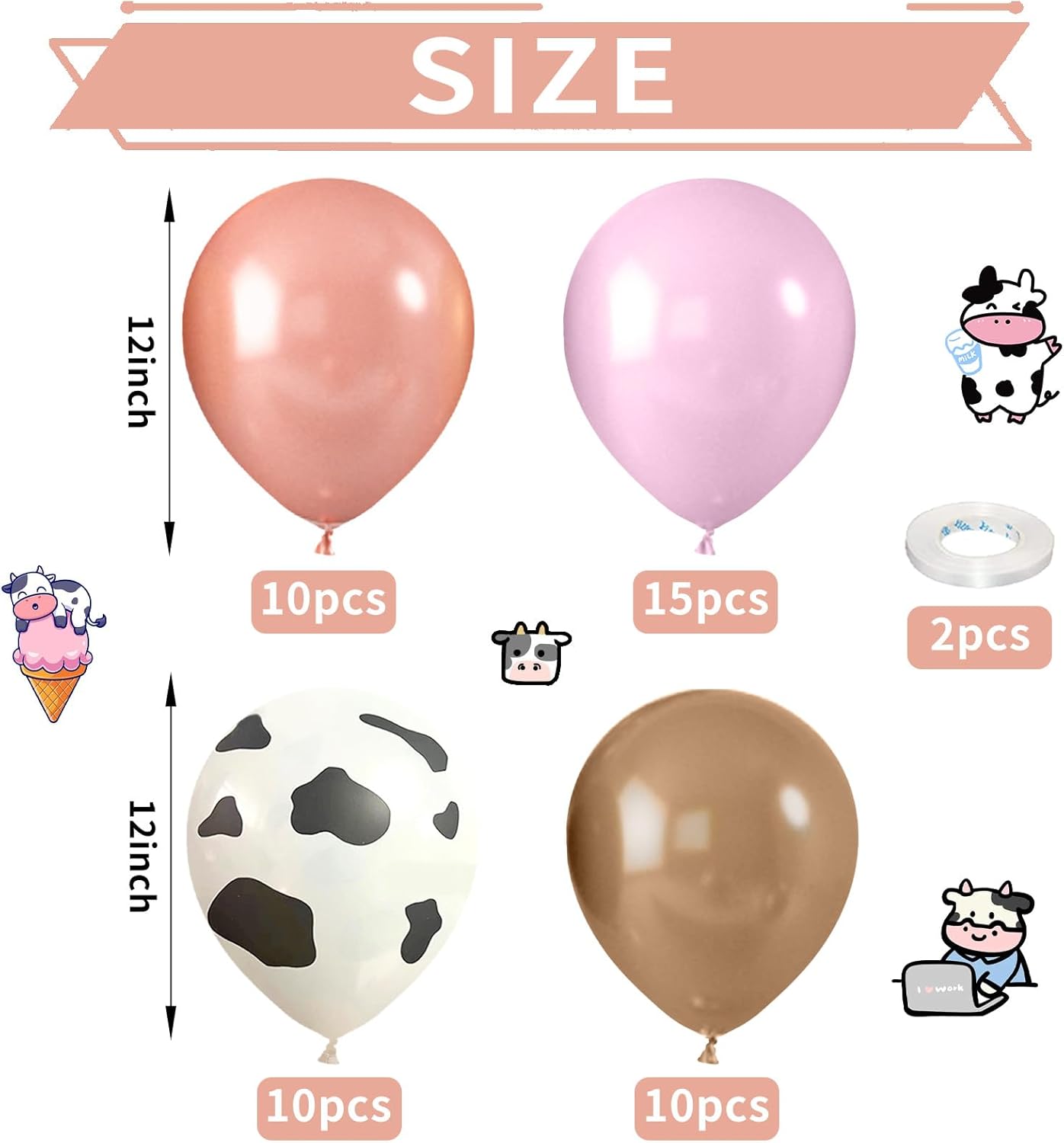Cow Print Balloons, 52 PCS 12 Inch Maca Pink Brown Rose Gold Cow Balloons Helium Latex Balloons for Birthday Baby Shower Cow Print Party Cowgirl Rodeo Party Farm Party Decorations Supplies