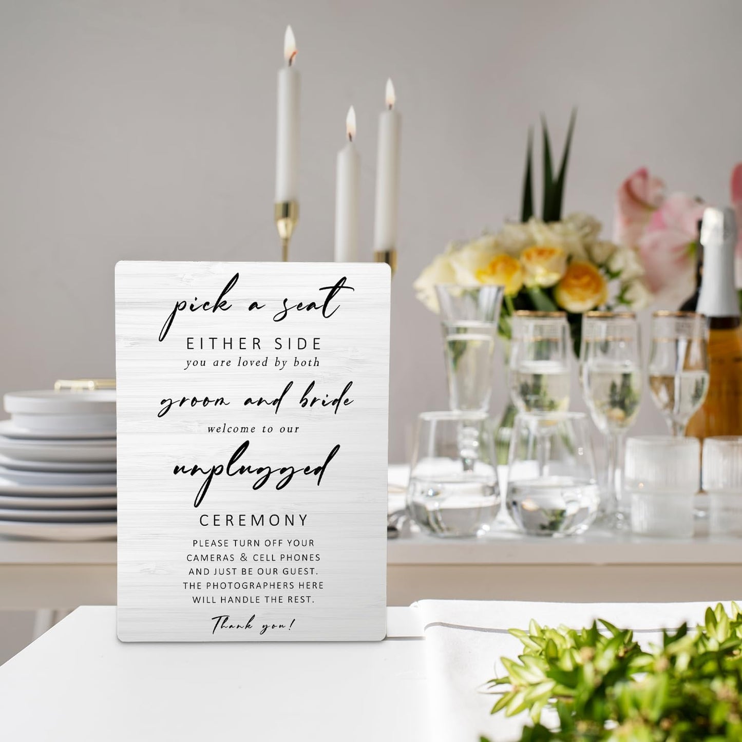 Unplugged Ceremony Sign for Wedding, Wooden Wedding Sign Stand 5x7inch, Wedding Signs for Ceremony and Reception, Wedding Table Decorations