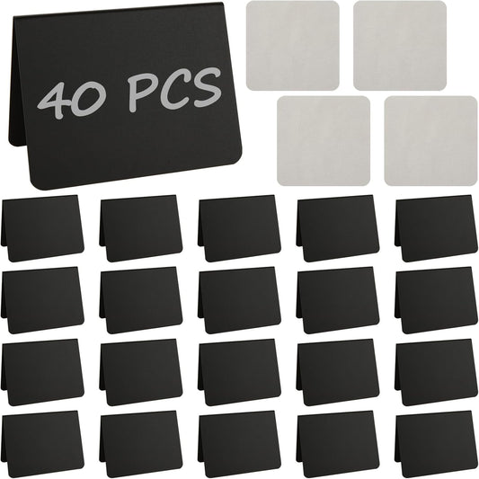 40 Pack Mini Chalkboard Signs for Food, 4x3 Inches Small Chalkboard Sign with 4 Cleaning Cloth, Small Reserved Tables Sign for Wedding Party Buffet Bakery Table Signs