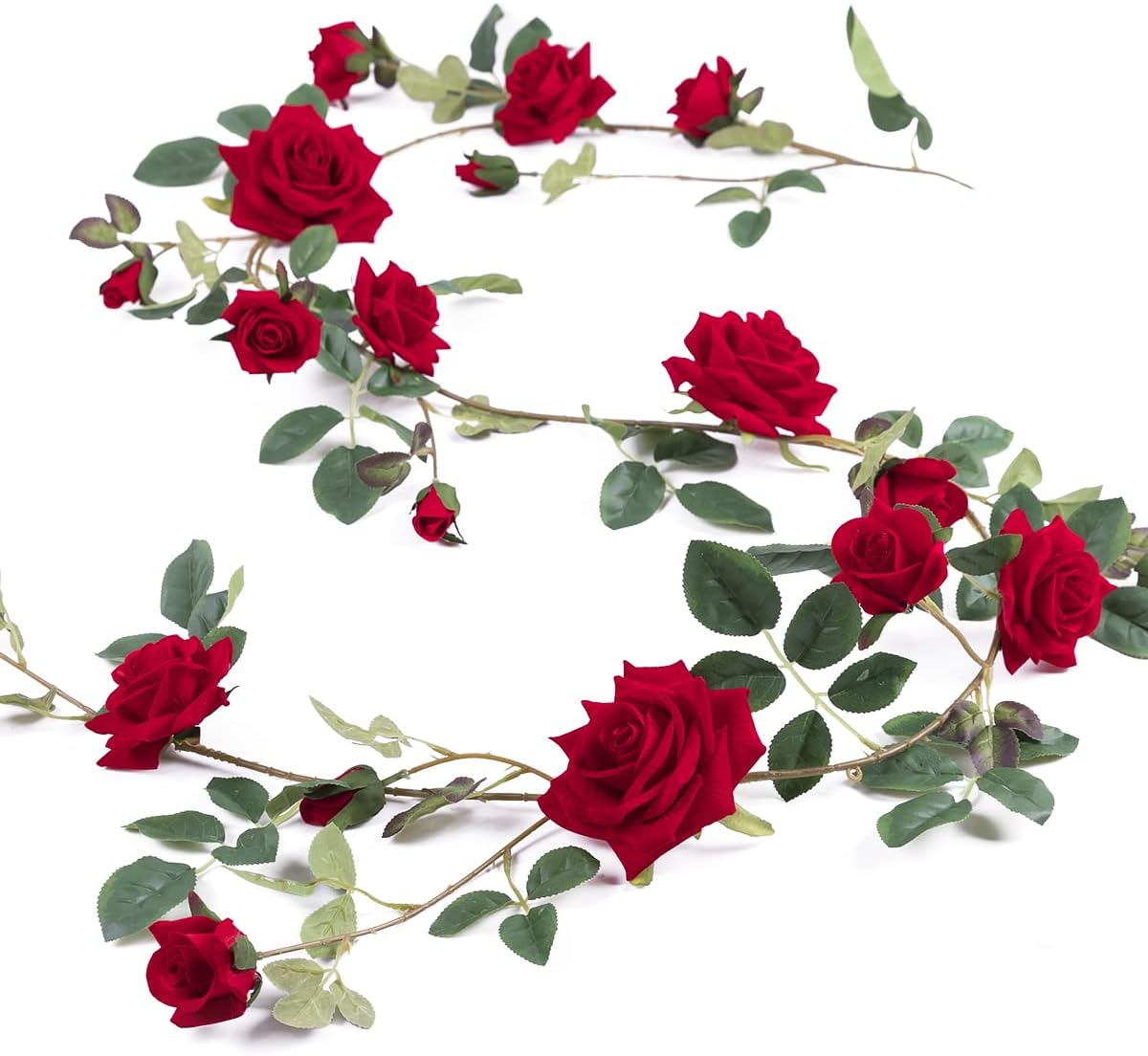 Veryhome Rose Vine Artificial Flower Garland Fake Hanging Rose Ivy Plants 6ft for Wedding Home Party Garden Arrangement Decor Pack of One (Red)