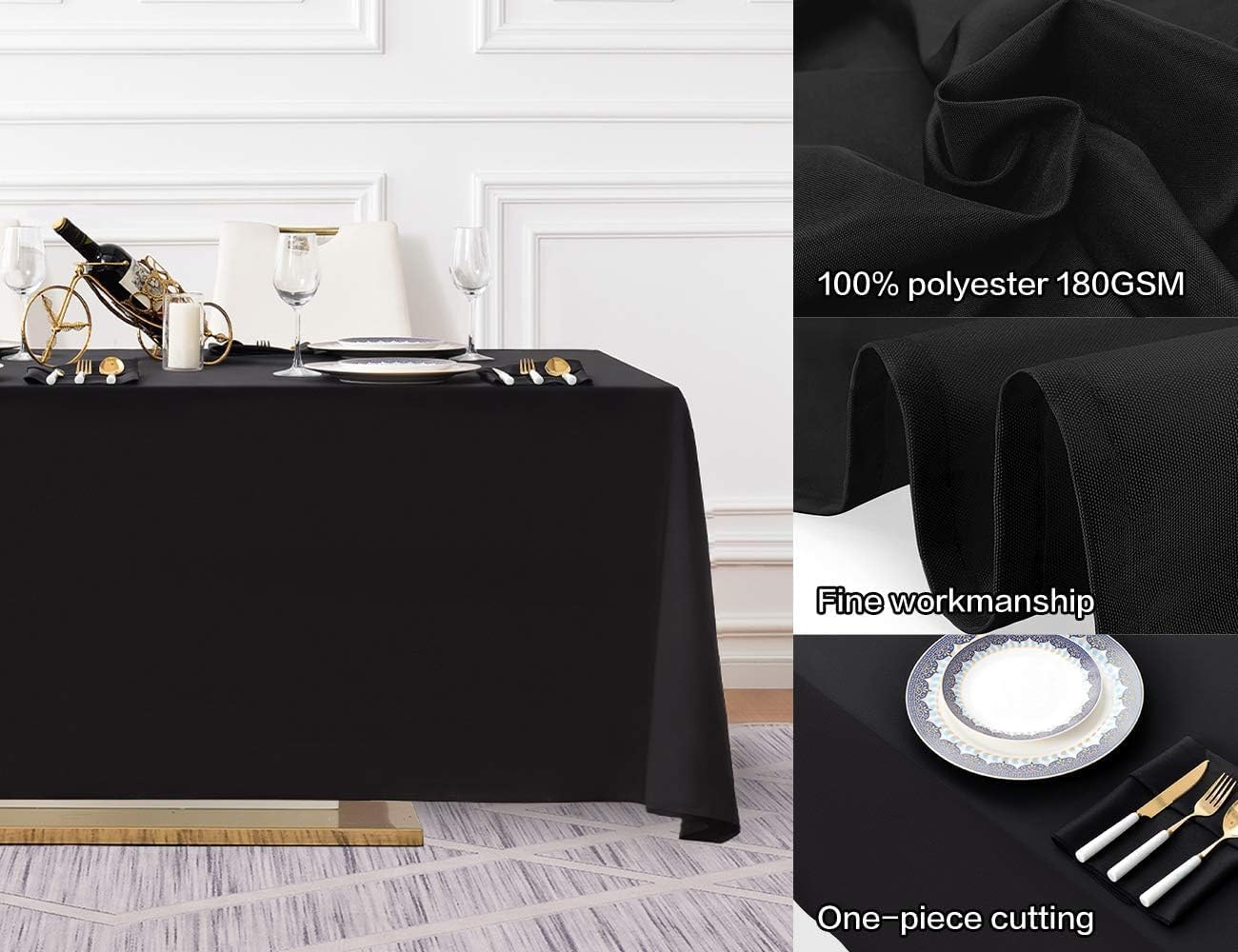 Surmente 5 Pack Black Tablecloth 90 x 132-inch Rectangular Polyester Table Cloth for Weddings, Banquets, or Restaurants
