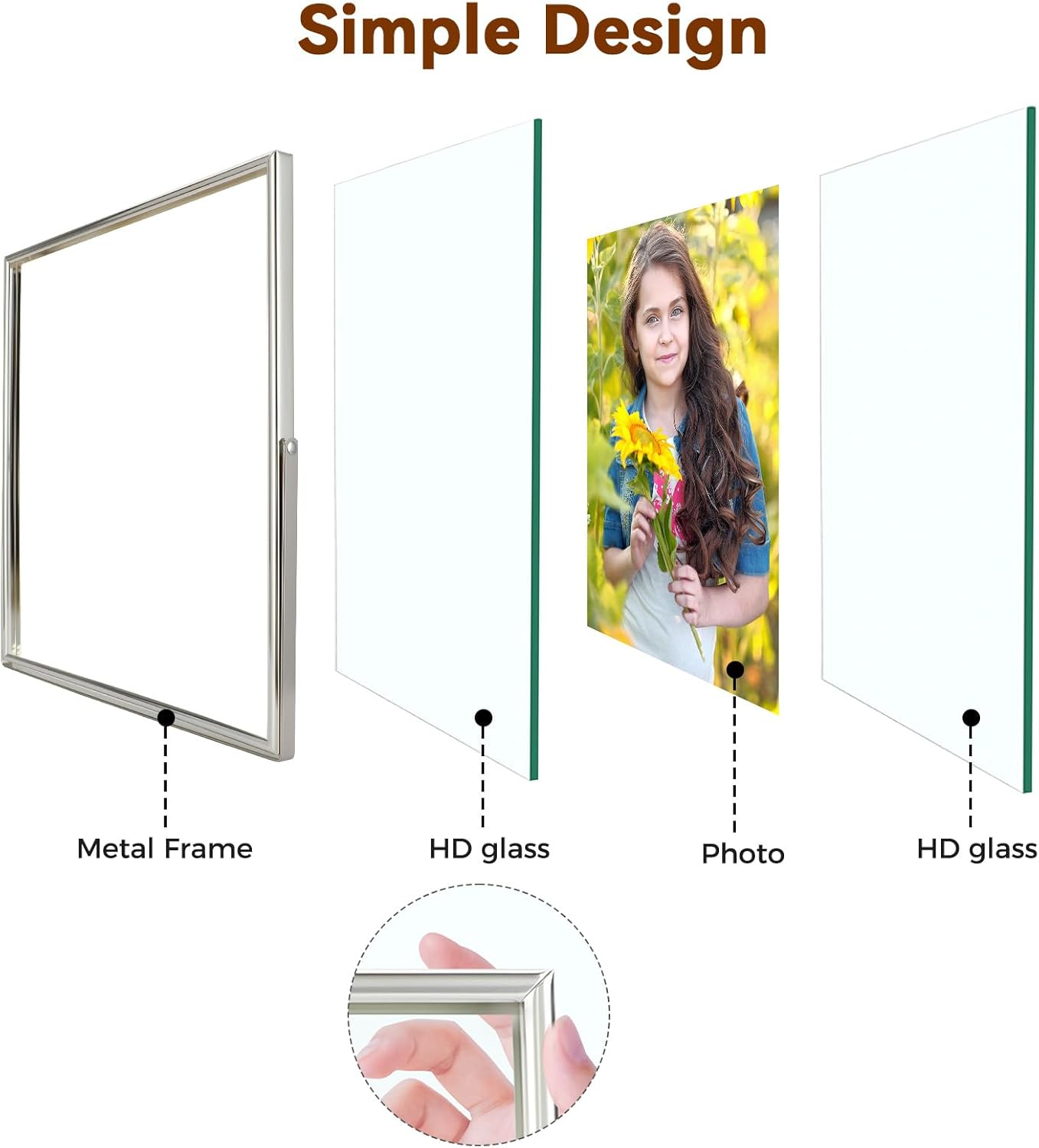 Silver Floating Frame (5"x7", Vertical), For Picture 4x6, 3.5x5, 2x3, Small Desktop Photo Frame, Classy Gift For Festival, Wedding, Home or Office Décor