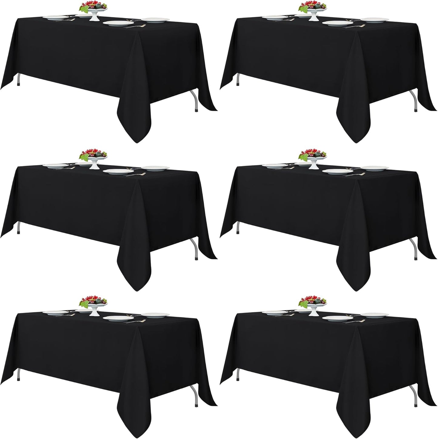Fitable Black Rectangle Tablecloths for 6 Foot Tables, 6 Pack - 70 x 108 Inches - Stain Resistant and Washable Table Clothes, Polyester Fabric Table Covers for Wedding, Party, Banquet, Buffect