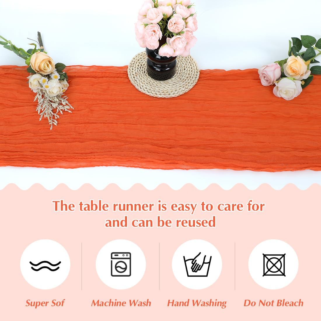 10 Pack Orange Cheesecloth Table Runner -21*120Inch Long Boho Wedding Table Decor, Rustic Gauze Fabric Runner for Bridal Showers, Baby Showers & Parties (Sheer, Lightweight, Wrinkled Design)