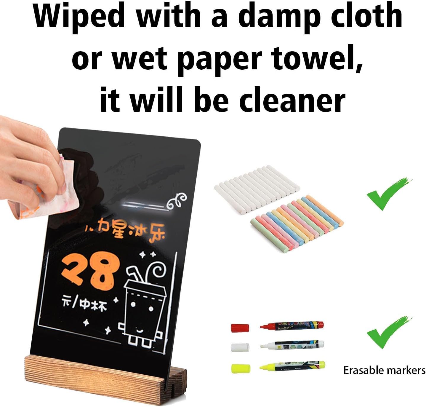 3 Pack 8.7x12 in Desktop Small Chalkboard Sign with Wood Base