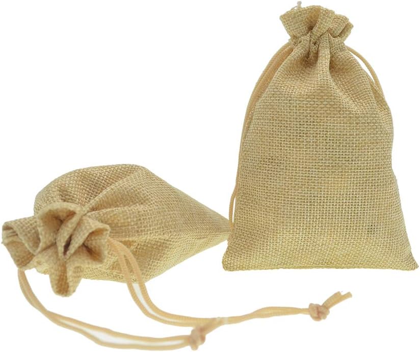 20Pcs Drawstring Burlap Bags, Jute Sacks Jewelry Candy Pouch Christmas Wedding Party Favor Gift Bags (Flaxen, 2.7 x 3.5)
