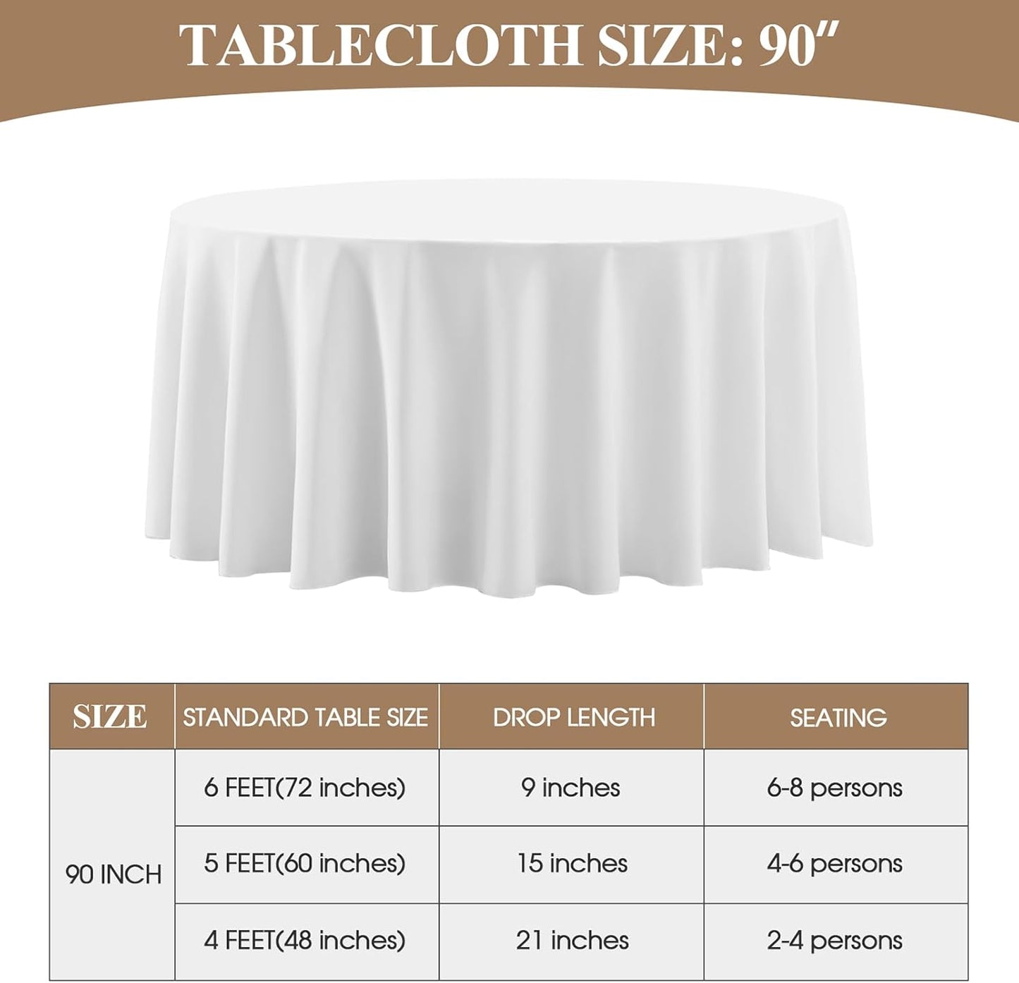 Round Tablecloth 2 Pack 90 Inch White Tablecloths Washable Decorative Linen Polyester Table Clothes Cover for Dining Table Banquets Buffet Parties and Wedding
