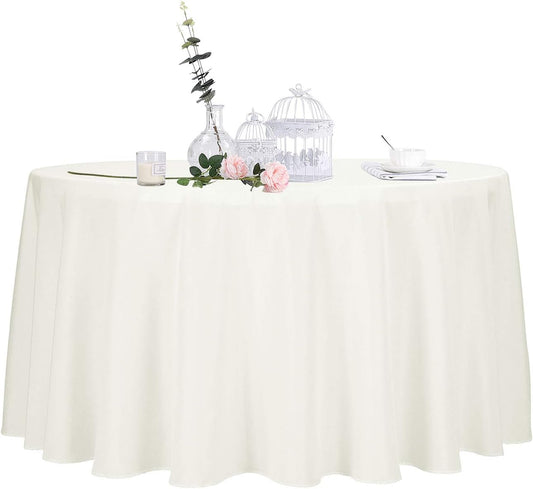 Ascoza 2pack 108 Inch Ivory Round Tablecloth in Polyester Fabric for Wedding/Banquet/Restaurant/Parties