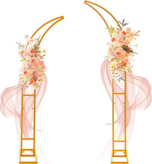 2pcs Large Wedding Arch with Base Flower Stand Arch Bracket Stand Backdrop Stand for Wedding Party Elegant Decorations & Garden Climbing Plants Vines,6.9&5.9 FT-Gold