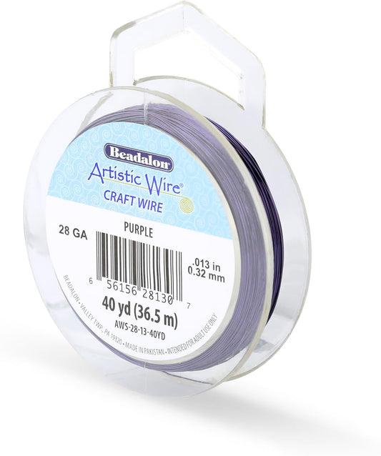 Artistic Wire, 28 Gauge Tarnish Resistant Colored Copper Craft Wire, Purple, 40 yd