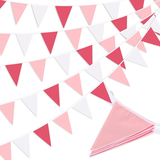 Pink Pennant Banner Triangle Flag Bunting Garland for Wedding Birthday Baby Shower Graduation Decoration 33 Feet 30 Pieces