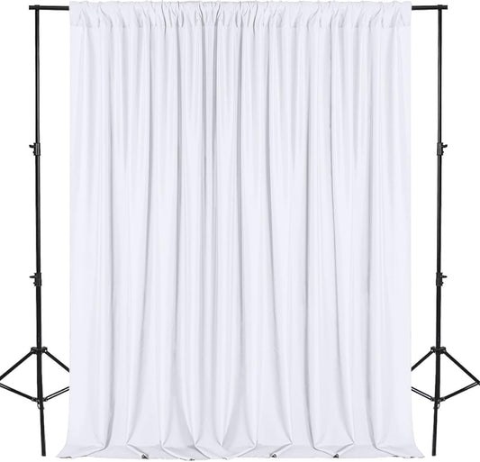 DWCN 10x8 FT White Backdrop Curtains for Parties, Photography Backdrop Drapes with Rod Pockets for Wedding Decorations Stage Birthday Family Gatherings, 2 Panels 5ft x 8ft