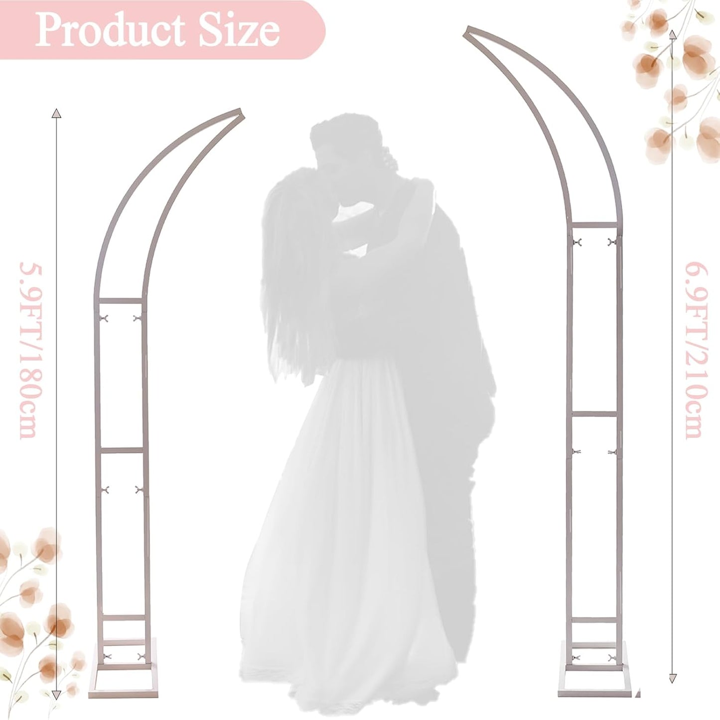 2pcs Large Wedding Arch with Base Flower Stand Arch Bracket Stand Backdrop Stand for Wedding Party Elegant Decorations & Garden Climbing Plants Vines,6.9&5.9 FT-White