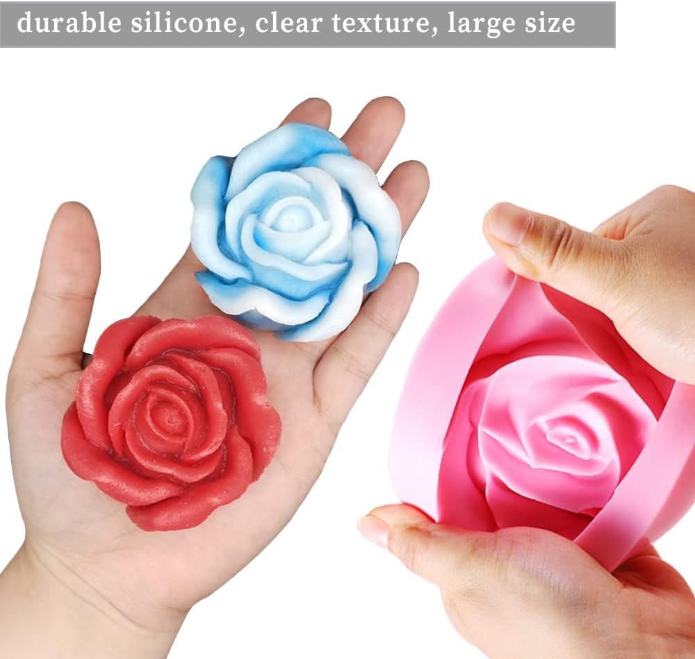 3D Rose Silicone Molds, 2PCS Big Rose Resin Candle Mold, Bloom Flower Silicone Fondant Mold for Handmade Chocolate Candy Cake Dessert Soap Wax Candle Polymer Clay Art Craft
