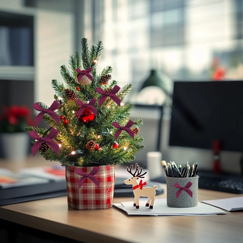 60pcs 1.7" Mini Burgundy Ribbon Bows Decor – Small DIY Satin Bows for Crafts, Little Bows for Gift Wrapping, Tiny Bow Stickers for Note Card Bow Baby Shower Cake and Candle Decorations