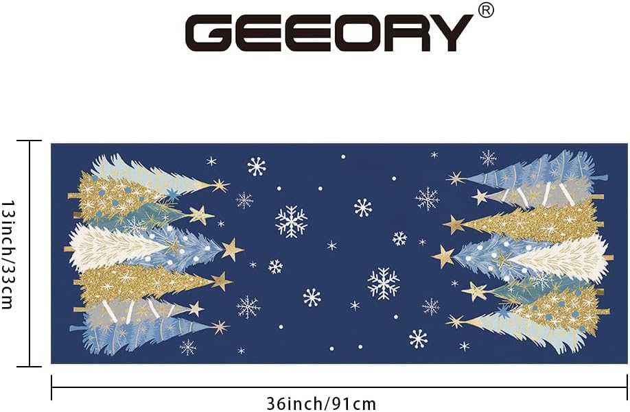 GEEORY Christmas Table Runner 13x36 Inch, Xmas Trees Snowflakes Holiday Decorative Farmhouse Table Decoration for Kitchen Dinning, Indoor Outdoor Dinner Party Decor (Blue) GT151-36