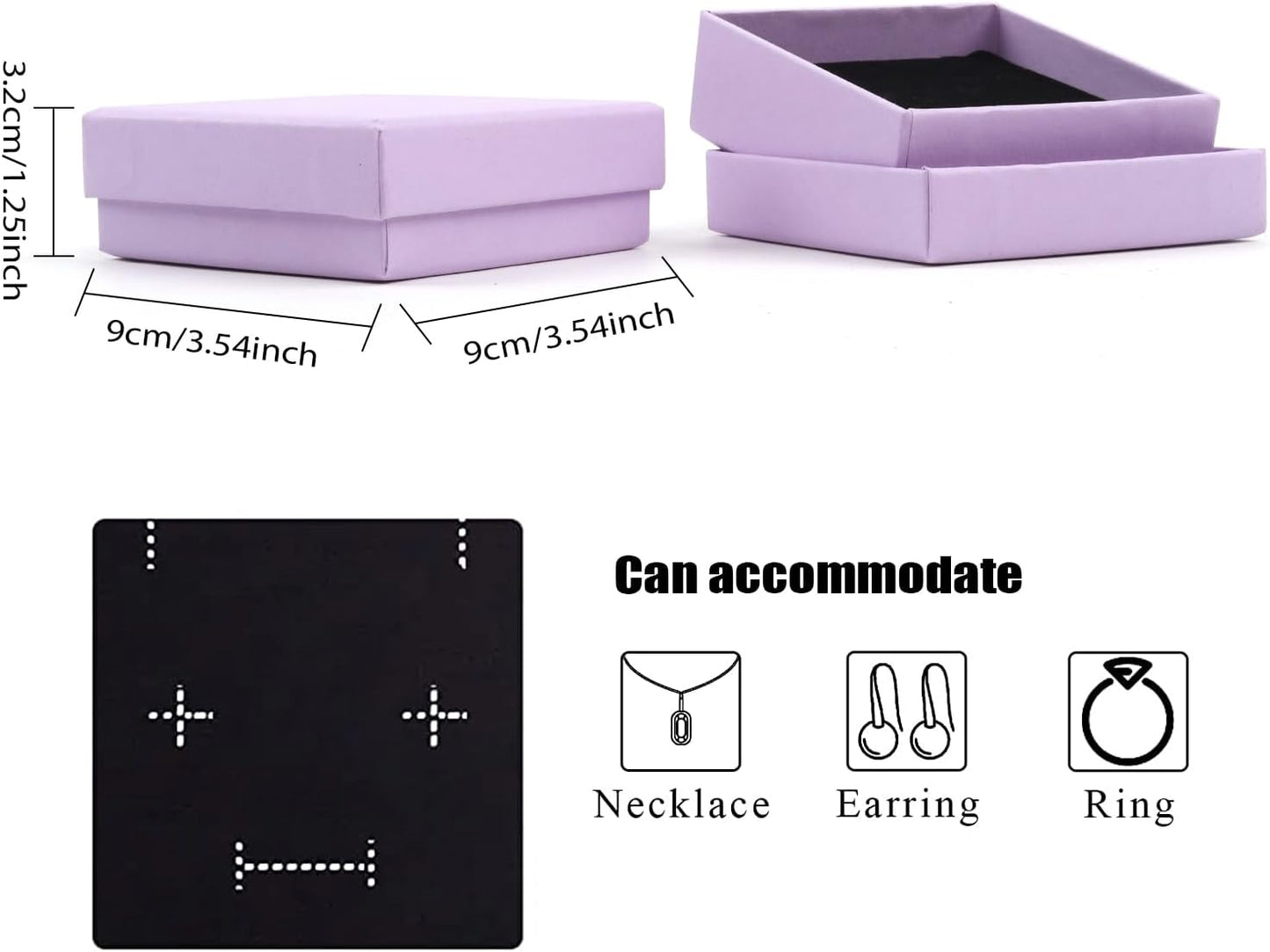 Gift Box Necklace Earring Ring Box Gift Box,12 Pieces Square Cardboard Jewelry Gift Boxes,Cotton Filled Cardboard Paper Jewelry Box Gift Case (3.5x3.5x1.25 Inches) (Purple)