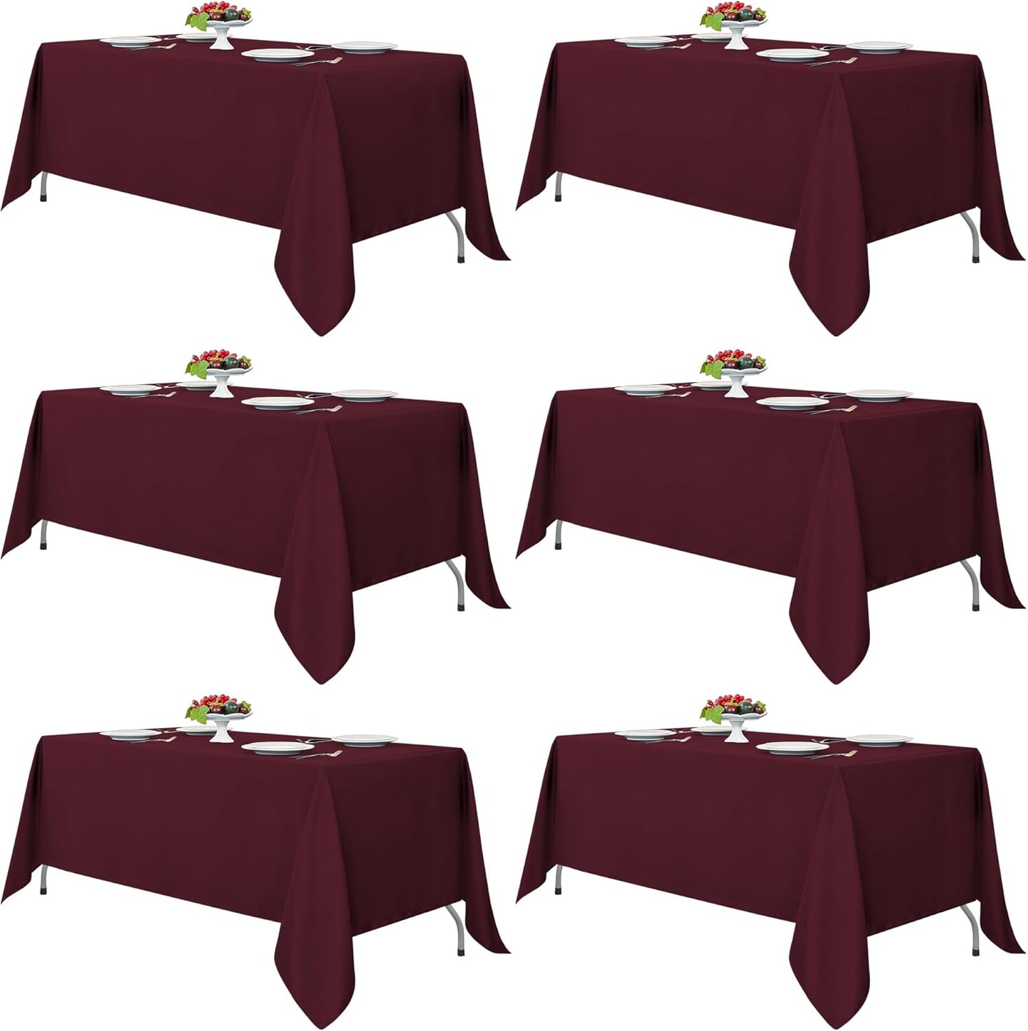 Fitable Burgundy Tablecloths for 6-8 Foot Tables, 6 Pack - 70 x 120 Inches - Reusable and Washable Table Clothes, Polyester Fabric Table Covers for Wedding, Party, Banquet