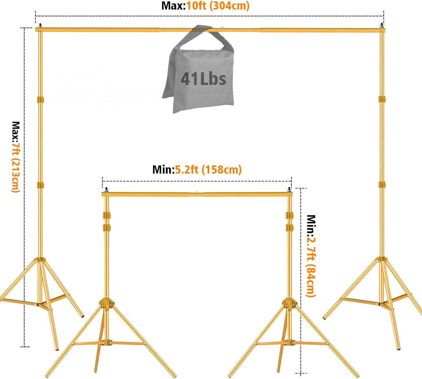 10ft x 7ft - Titanium Gold Adjustable Photography Backdrop Support System Photo Video Studio Background Stand Kit with Carry Bag for Portrait & Studio Photography