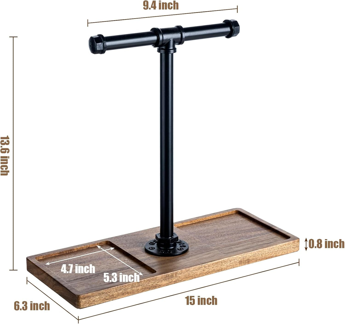 FARM IN Solid Acacia Wood Headphone Stand for Desk Industrial Headset Holder with Storage Base for Gaming and Office Accessories
