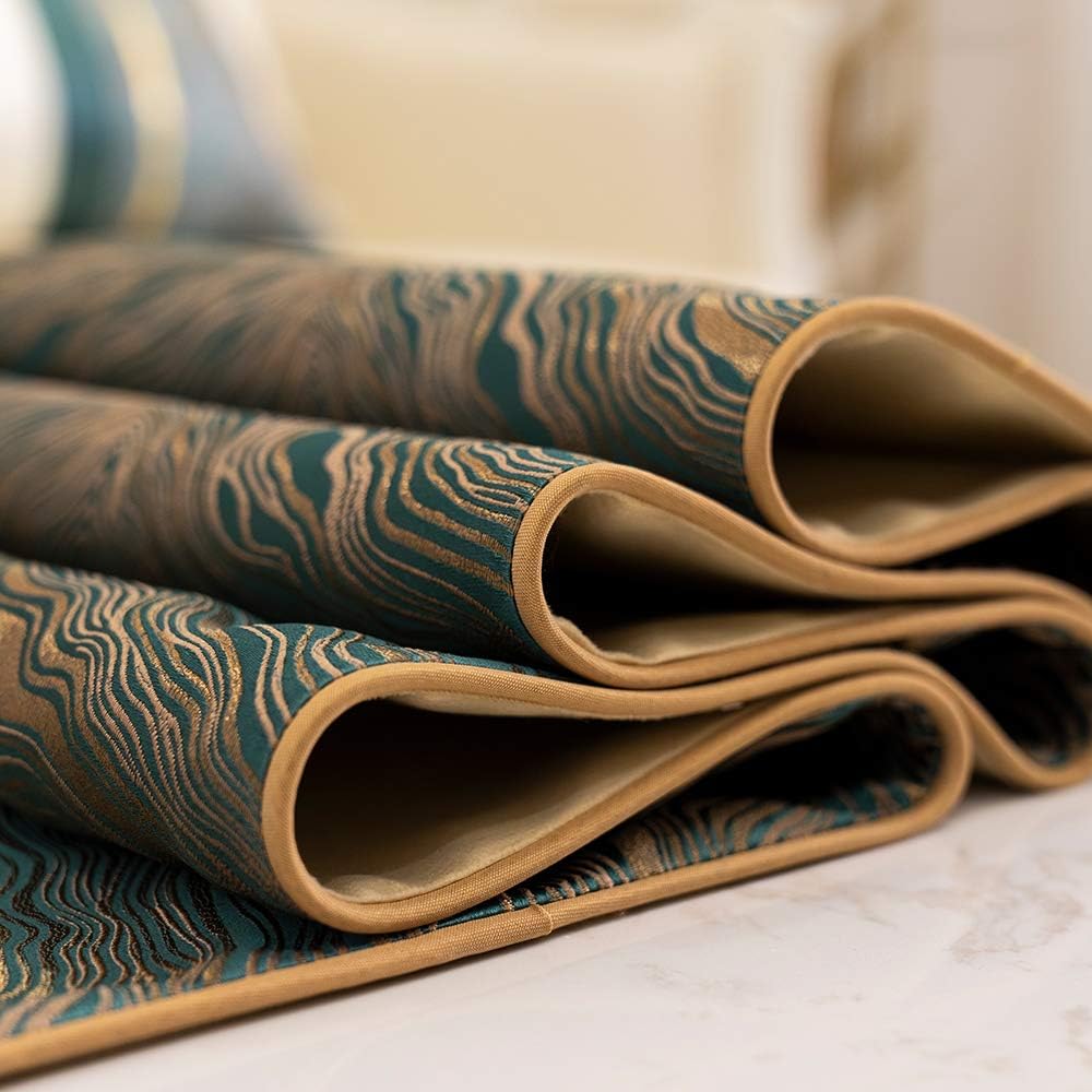 Avigers 12 x 108 Inch Decorative Luxury Abstract Striped Green Teal Table Runners with Tassels for Home Living Room Bedroom Art Decor Wedding