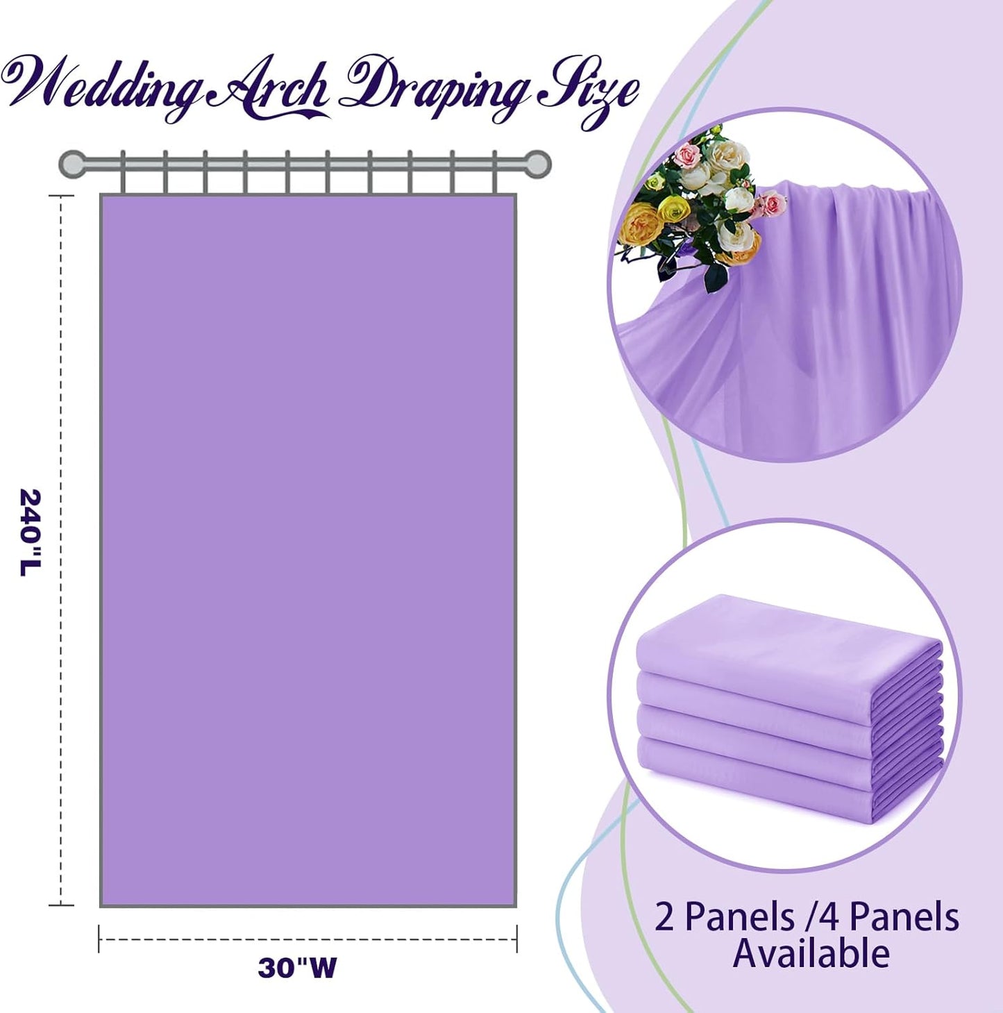 SiinvdaBZX 2 Panels Wedding Arch Draping Fabric 30" x 240' Lavender Purple Sheer Chiffon