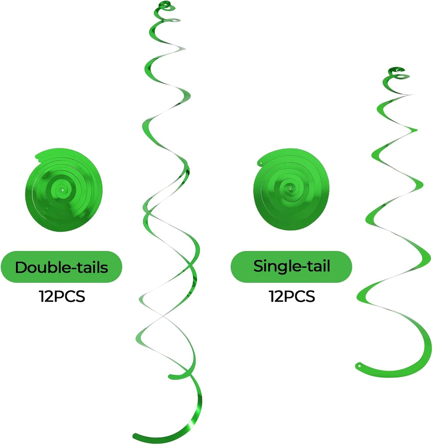 24 PCS Green Hanging Swirl, Sparkle Ceiling Hanging Decorations, Plastic Streamer Party Decorations with Double-Swirls and Single-Swirls for Birthday Decorations, Graduation, Baby Shower