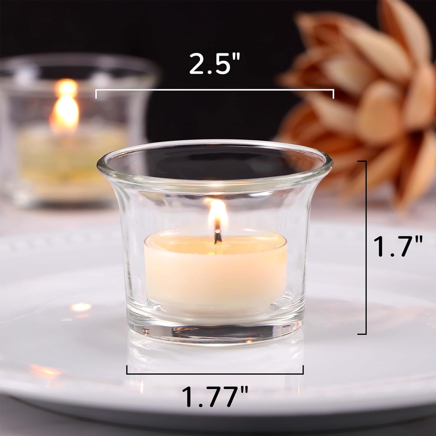 Letine Tealight Candle Holder Set of 12- Clear Glass Votive Candle Holders Bulk for Christmas Decorations, Wedding, Party & Home Decor