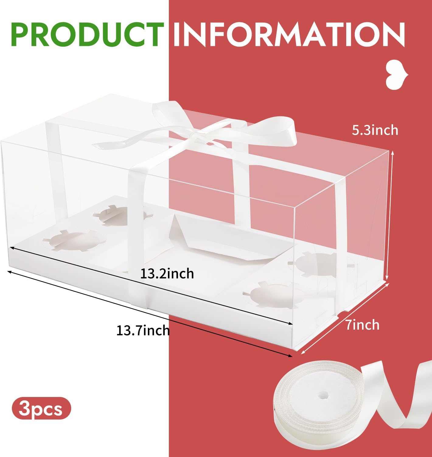 JCD 3pcs Clear Cupcake Boxes Combo,Cake and Cupcakes Box 1+4 Bento Box with Clear Window Bento Boxes Fit 4 Cupcake and 1 Mini Cake for Valentine Wedding Birthday Party Bakery Supplies(1+4/3Pcs)