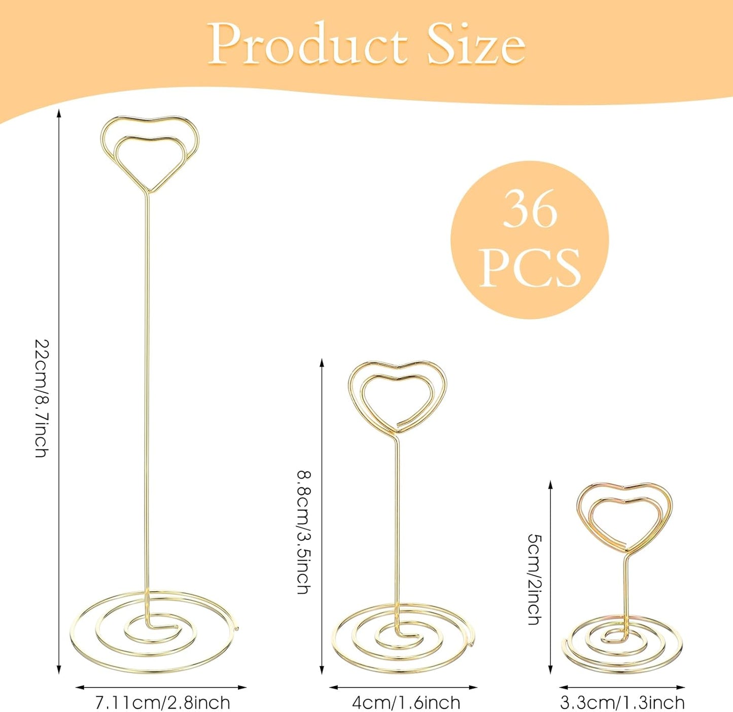 MAQUITA 36pcs Place Card Holder, Table Number Holders, Table Card Holders, Table Number Stands, Wire Table Picture Photo Holder with Heart Shaped Menu Memo Clips for Wedding Favors