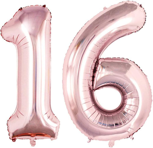 GOER Number 16 Balloons for 16th Birthday Sweet 16 Party Decorations,42 Inch Jumbo Foil Helium 61 Balloons for 61st Birthday Party Decoration (Rose Gold)