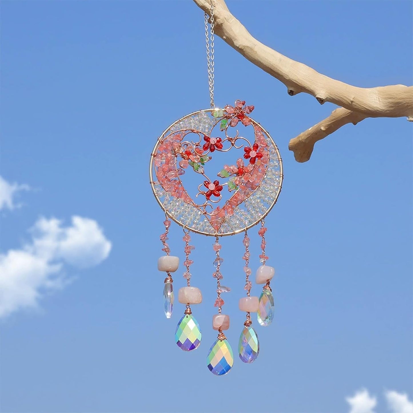 TUOKING Crystal Suncatchers for Window Pink Love Dreamy Crystal Natural Stone Sun Catchers Rainbow Maker Ornament Gift Home Garden Decoration