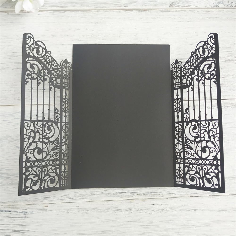 Black Gate Invitation Castle Laser Cut Card For Wedding Engagement Mermaid Birthday Party 25 Sets (black, 4.9"x7.1")