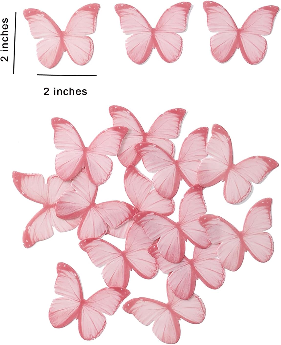 48Pcs 2" Pink Edible Butterflies Cake Toppers Wafer Glutinous Paper Butterfly for Cake Cupcake Decoration Colorful Small Pastel Cupcake Topper Decoratings for Wedding Birthday Baby Shower