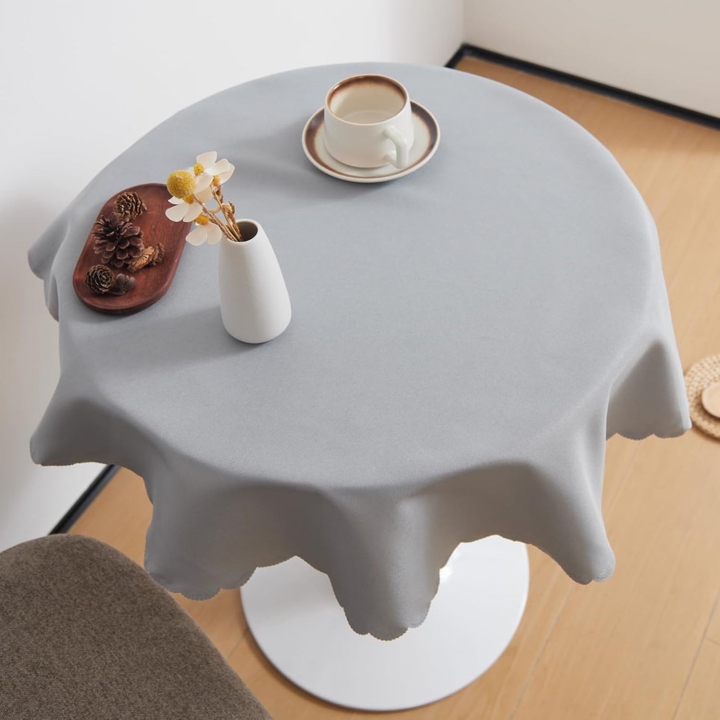 Small Round Grey Tablecloth 36 Inch Polyester Fabric Washable Table Cover Decorative Wrinkle Resistant Solid Color Table Cloth for Dining Party Wedding Camping