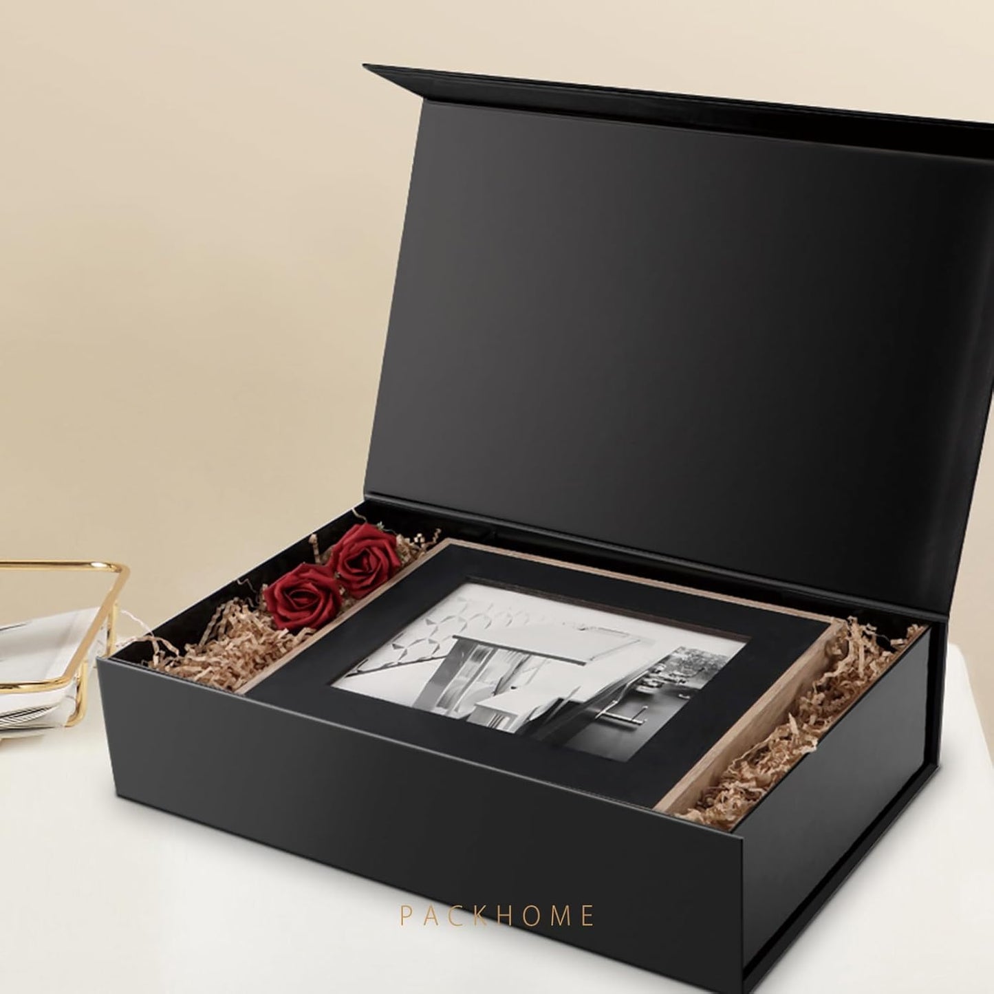 PACKHOME 6 Extra Large Gift Boxes 17.5x11.3x4.3 Inches, Sturdy Shirt Boxes with Magnetic Lids for Clothes and Large Gifts (Glossy Black)