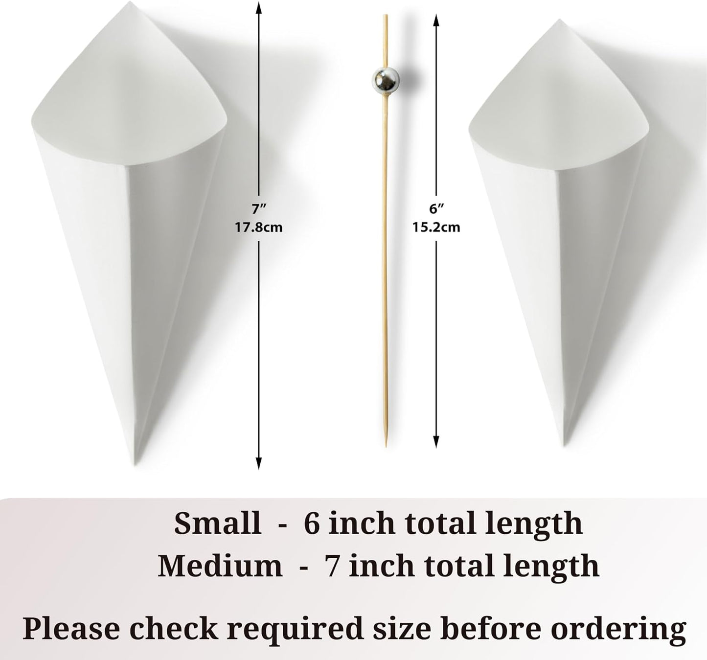 MONTX® 200-Pack Disposable Food Cones | 7" or 6" | White Food-Safe Paper Charcuterie Cones for Appetizers, Popcorn, Snacks, Confetti | Eco-Friendly Alternative to Wood Cones (7 Inch)