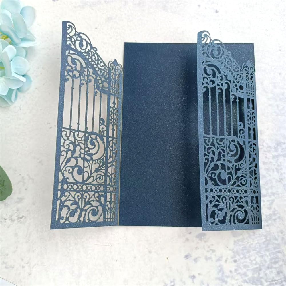 MillaSaw Navy Blue Wedding Invitation Gate Laser Cut Card Marriage Engagement Ceremony Invite 25Pcs (4.9"x7.1", navy blue)
