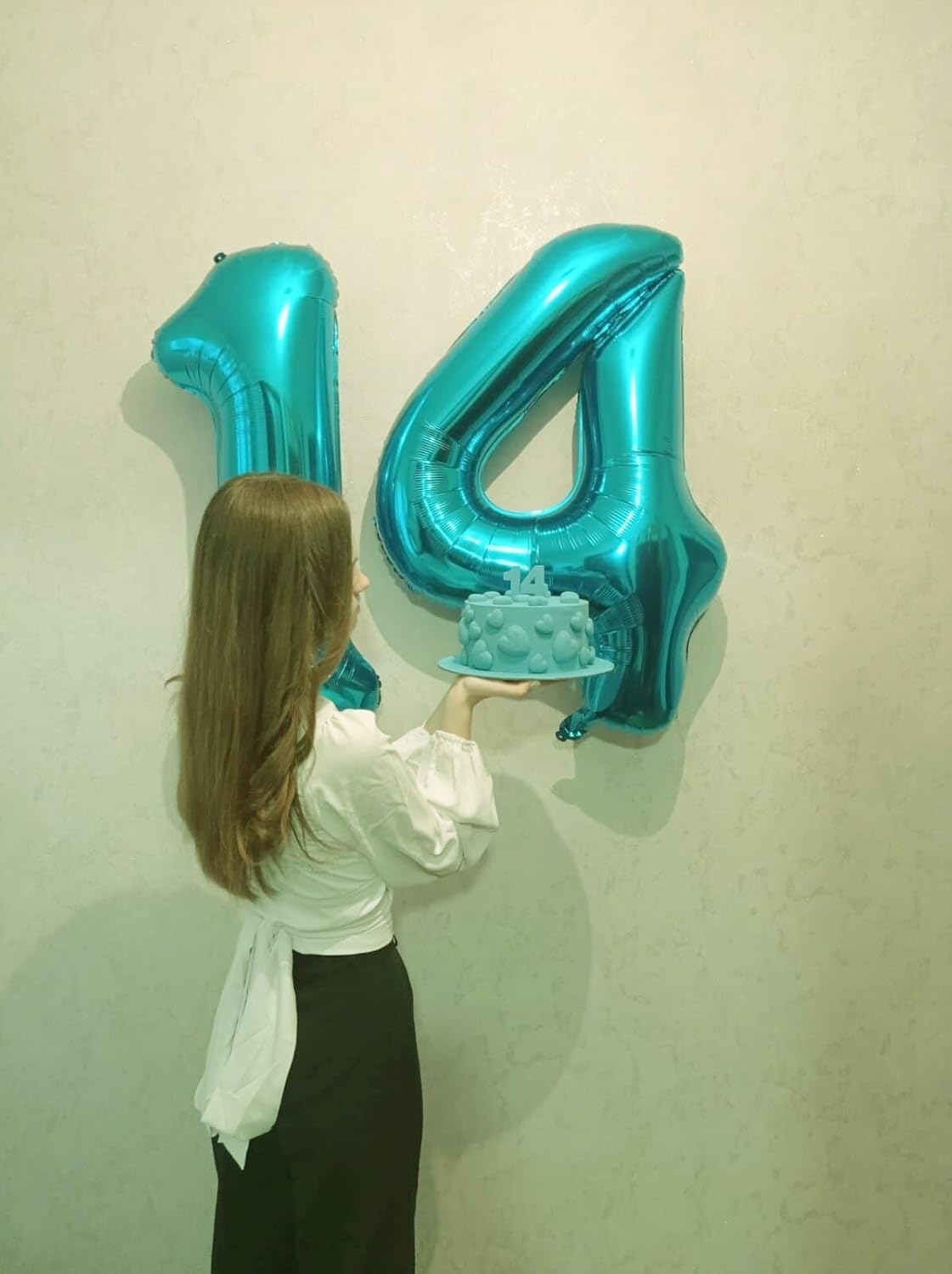 40 Inch Teal Blue Large Number 4 Birthday Balloon, Giant Number Four 14 24 34 40 44 Balloons, Teal Blue Foil Mylar Big Balloons for Anniversary Graduation Supplies Decorations