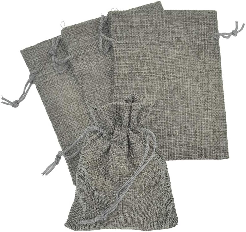 20pcs Burlap Bags 5x7 Inch, Linen Drawstring Gift Bags, Wedding Party Christmas Favor Bags Jewelry Candy Pouches Sacks (Gray)