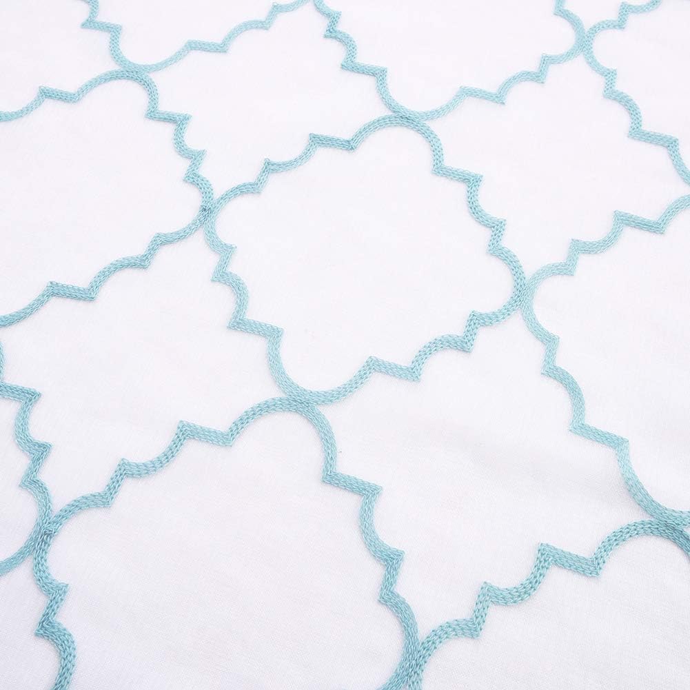 Embroidery Sheer Curtains Blue 95 Inches Long, Window Treatments Rod Pocket Drapes for Living room, Bedroom, Moroccan Design Crinkle Voile Curtain Panels for Yard, Villa, Parlor, Set of 2, 52"x 95".