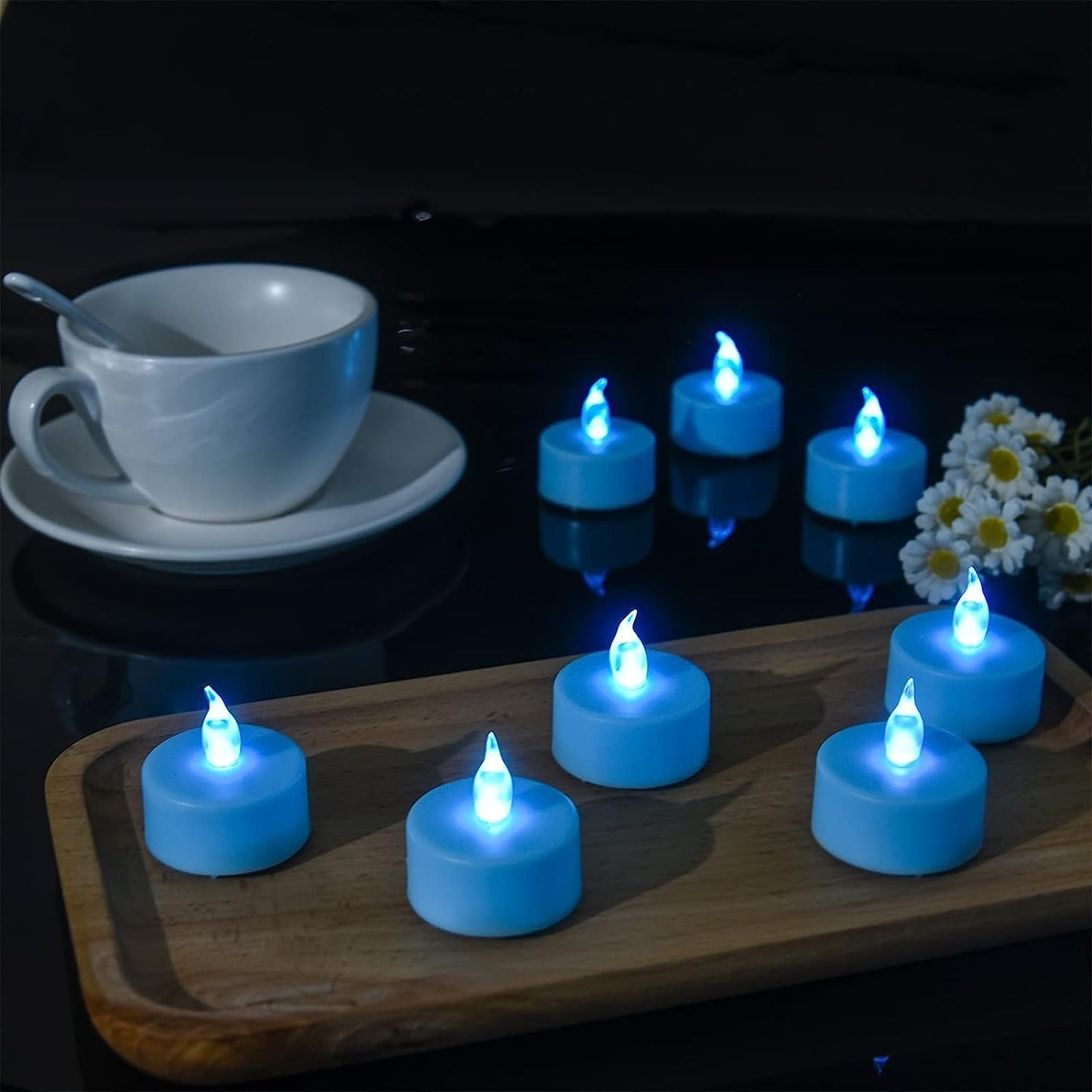 LED Tea Lights Candles- 24PACK Blue Flameless Candles Realistic and Bright Flickering Long Lasting 200Hours for Holiday Celebration,Home Decoration